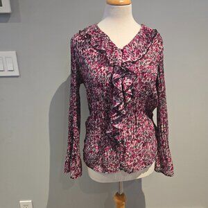 Jessica Women’s Ruffle Front Blouse | Size 10P | Pink Multi